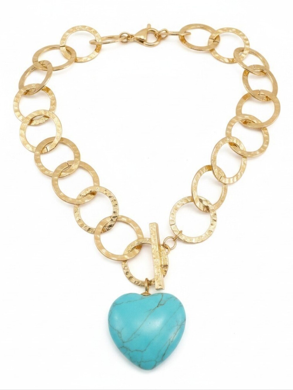 ๐ฉตโช๏ธCamila Coelho โช๏ธGold Chain Necklace Reconstituted Turquoise Heart Pendant